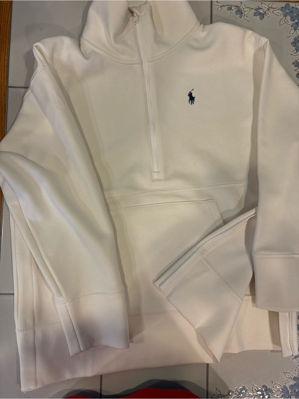 Polo by Ralph Lauren White Half-Zip Sweatshirt with Navy Pony